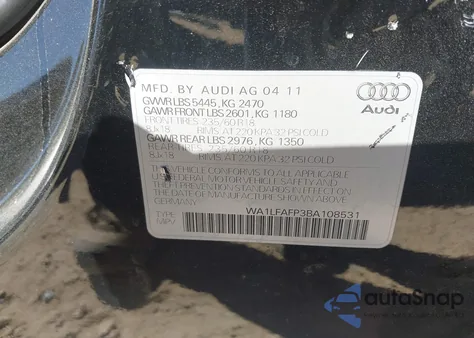 2011 Audi Q5 2.0T Premium из США, поврежденный, VIN WA1LFAFP3BA108531